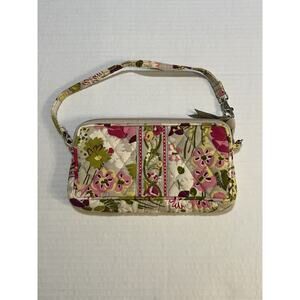 Vera Bradley Make Me Blush Wristlet Quilted Cotton Canvas Pink Green Clutch